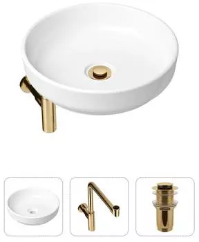Комплект 3 в 1 Lavinia Boho Bathroom Sink 21520211: накладная фарфоровая раковина 40 см, металлический сифон, донный клапан