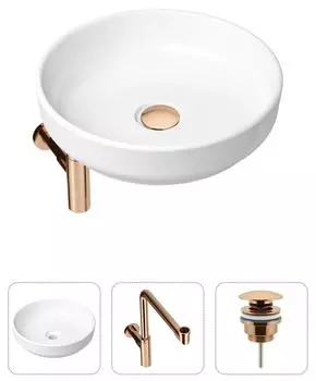 Комплект 3 в 1 Lavinia Boho Bathroom Sink 21520214: накладная фарфоровая раковина 40 см, металлический сифон, донный клапан