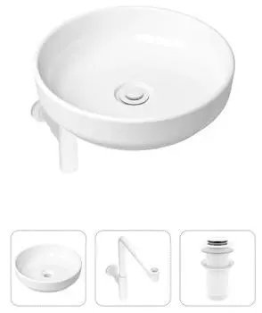 Комплект 3 в 1 Lavinia Boho Bathroom Sink 21520215: накладная фарфоровая раковина 40 см, металлический сифон, донный клапан