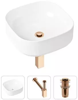 Комплект 3 в 1 Lavinia Boho Bathroom Sink 21520237: накладная фарфоровая раковина 40 см, металлический сифон, донный клапан