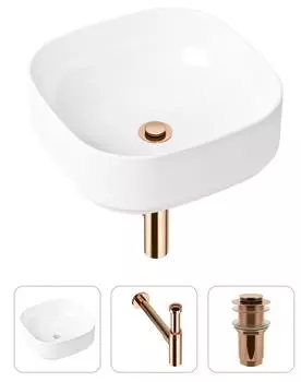 Комплект 3 в 1 Lavinia Boho Bathroom Sink 21520257: накладная фарфоровая раковина 40 см, металлический сифон, донный клапан