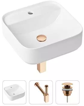 Комплект 3 в 1 Lavinia Boho Bathroom Sink 21520292: накладная фарфоровая раковина 42 см, металлический сифон, донный клапан