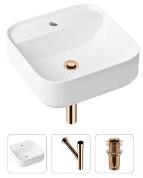 Комплект 3 в 1 Lavinia Boho Bathroom Sink 21520301: накладная фарфоровая раковина 42 см, металлический сифон, донный клапан
