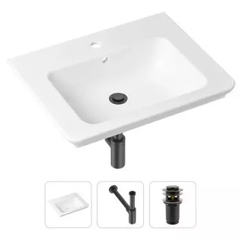 Комплект 3 в 1 Lavinia Boho Bathroom Sink 21520385: врезная фарфоровая раковина 60 см, металлический сифон, донный клапан