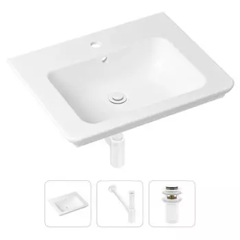 Комплект 3 в 1 Lavinia Boho Bathroom Sink 21520391: врезная фарфоровая раковина 60 см, металлический сифон, донный клапан