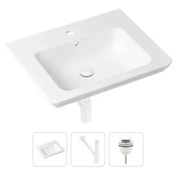 Комплект 3 в 1 Lavinia Boho Bathroom Sink 21520392: врезная фарфоровая раковина 60 см, металлический сифон, донный клапан