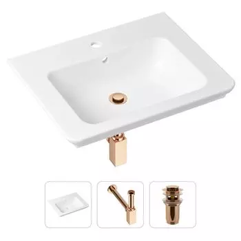 Комплект 3 в 1 Lavinia Boho Bathroom Sink 21520399: врезная фарфоровая раковина 60 см, металлический сифон, донный клапан