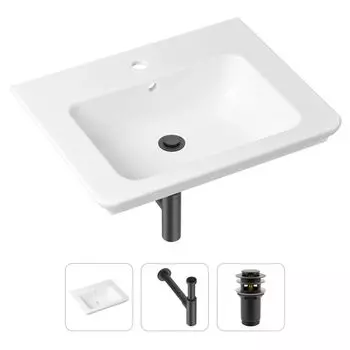 Комплект 3 в 1 Lavinia Boho Bathroom Sink 21520415: врезная фарфоровая раковина 60 см, металлический сифон, донный клапан