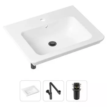 Комплект 3 в 1 Lavinia Boho Bathroom Sink 21520425: врезная фарфоровая раковина 60 см, металлический сифон, донный клапан
