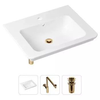 Комплект 3 в 1 Lavinia Boho Bathroom Sink 21520427: врезная фарфоровая раковина 60 см, металлический сифон, донный клапан
