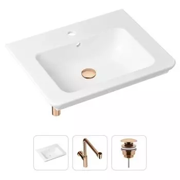 Комплект 3 в 1 Lavinia Boho Bathroom Sink 21520430: врезная фарфоровая раковина 60 см, металлический сифон, донный клапан