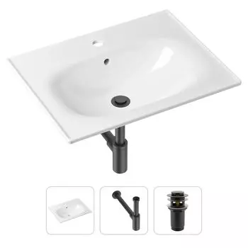 Комплект 3 в 1 Lavinia Boho Bathroom Sink 21520439: врезная фарфоровая раковина 60 см, металлический сифон, донный клапан
