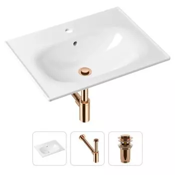 Комплект 3 в 1 Lavinia Boho Bathroom Sink 21520443: врезная фарфоровая раковина 60 см, металлический сифон, донный клапан