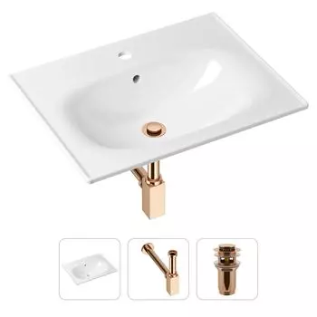 Комплект 3 в 1 Lavinia Boho Bathroom Sink 21520453: врезная фарфоровая раковина 60 см, металлический сифон, донный клапан