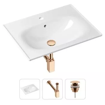 Комплект 3 в 1 Lavinia Boho Bathroom Sink 21520454: врезная фарфоровая раковина 60 см, металлический сифон, донный клапан