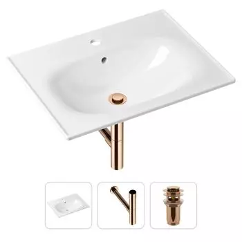 Комплект 3 в 1 Lavinia Boho Bathroom Sink 21520463: врезная фарфоровая раковина 60 см, металлический сифон, донный клапан