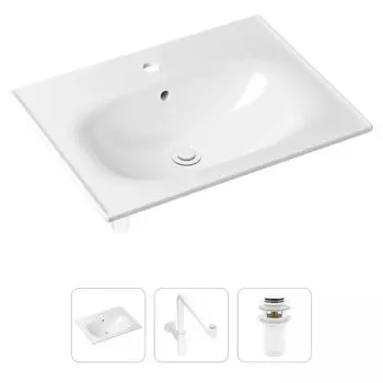 Комплект 3 в 1 Lavinia Boho Bathroom Sink 21520485: врезная фарфоровая раковина 60 см, металлический сифон, донный клапан