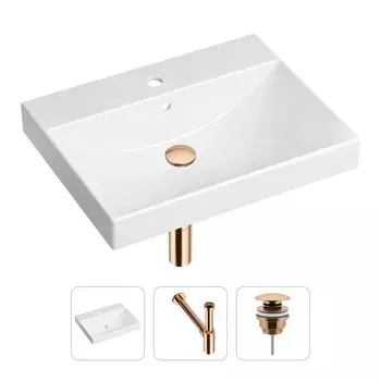 Комплект 3 в 1 Lavinia Boho Bathroom Sink 21520553: врезная фарфоровая раковина 60 см, металлический сифон, донный клапан