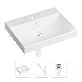 Комплект 3 в 1 Lavinia Boho Bathroom Sink 21520554: врезная фарфоровая раковина 60 см, металлический сифон, донный клапан