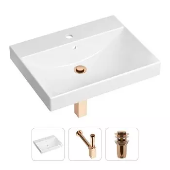 Комплект 3 в 1 Lavinia Boho Bathroom Sink 21520562: врезная фарфоровая раковина 60 см, металлический сифон, донный клапан