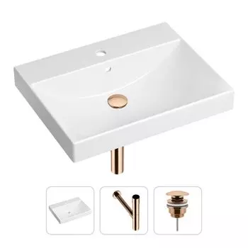 Комплект 3 в 1 Lavinia Boho Bathroom Sink 21520573: врезная фарфоровая раковина 60 см, металлический сифон, донный клапан