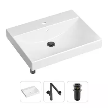 Комплект 3 в 1 Lavinia Boho Bathroom Sink 21520588: врезная фарфоровая раковина 60 см, металлический сифон, донный клапан