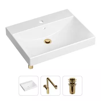 Комплект 3 в 1 Lavinia Boho Bathroom Sink 21520590: врезная фарфоровая раковина 60 см, металлический сифон, донный клапан