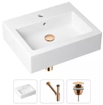 Комплект 3 в 1 Lavinia Boho Bathroom Sink 21520661: накладная фарфоровая раковина 50.5 см, металлический сифон, донный клапан