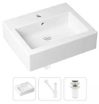 Комплект 3 в 1 Lavinia Boho Bathroom Sink 21520662: накладная фарфоровая раковина 50.5 см, металлический сифон, донный клапан