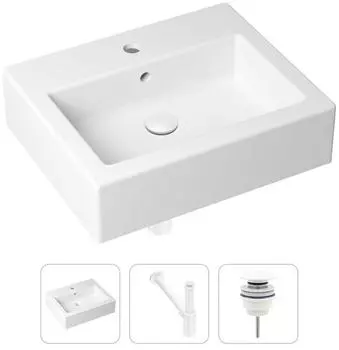 Комплект 3 в 1 Lavinia Boho Bathroom Sink 21520663: накладная фарфоровая раковина 50.5 см, металлический сифон, донный клапан