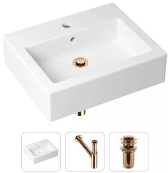 Комплект 3 в 1 Lavinia Boho Bathroom Sink 21520690: накладная фарфоровая раковина 50.5 см, металлический сифон, донный клапан