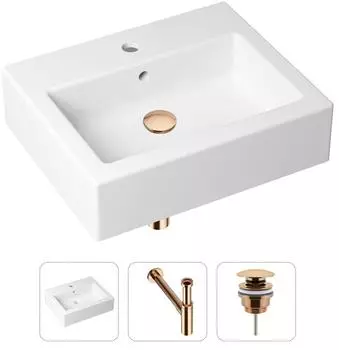 Комплект 3 в 1 Lavinia Boho Bathroom Sink 21520691: накладная фарфоровая раковина 50.5 см, металлический сифон, донный клапан