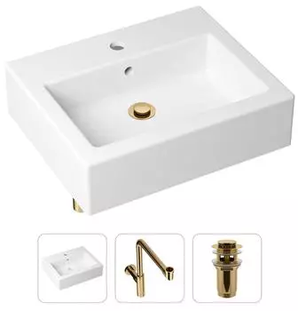 Комплект 3 в 1 Lavinia Boho Bathroom Sink 21520698: накладная фарфоровая раковина 50.5 см, металлический сифон, донный клапан
