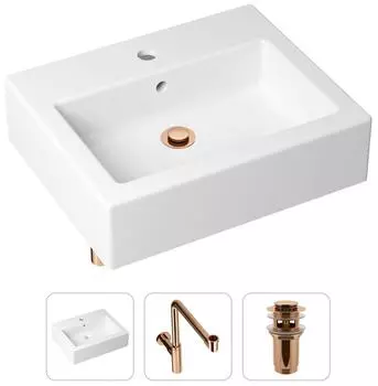 Комплект 3 в 1 Lavinia Boho Bathroom Sink 21520700: накладная фарфоровая раковина 50.5 см, металлический сифон, донный клапан