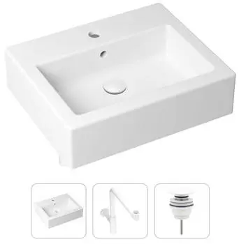 Комплект 3 в 1 Lavinia Boho Bathroom Sink 21520703: накладная фарфоровая раковина 50.5 см, металлический сифон, донный клапан