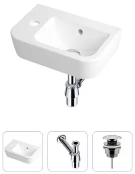 Комплект 3 в 1 Lavinia Boho One 21520705: подвесная фарфоровая раковина для туалета 37 см (отверстие слева)