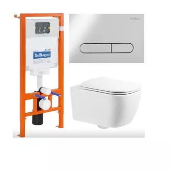 Комплект 4 в 1 BelBagno Унитаз GENOVA BB1102CH+Система инсталяции BB002-80+Кнопка BB005-PR-CH