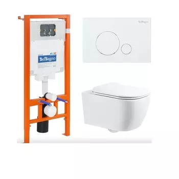 Комплект 4 в 1 BelBagno Унитаз GENOVA BB1102CH+Система инсталяции BB002-80+Кнопка BB014-SR-BIANCO