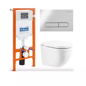 Комплект 4 в 1 BelBagno Унитаз SENSO-R BB017CHR+Система инсталяции BB002+Кнопка BB005-PR-CH
