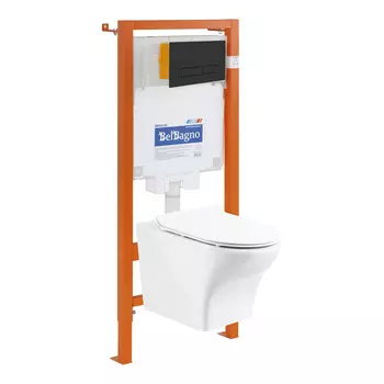 Комплект BelBagno 4 в 1 Унитаз KRAFT BB064CHR+Система инсталляции BB002-80+Кнопка BB007-PR-NERO.M