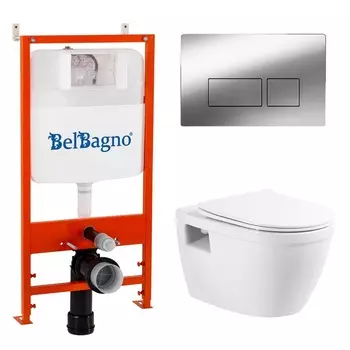 Комплект BelBagno инсталляция BB026 + унитаз Loto BB070CHR/SC + кнопка смыва BB041CR