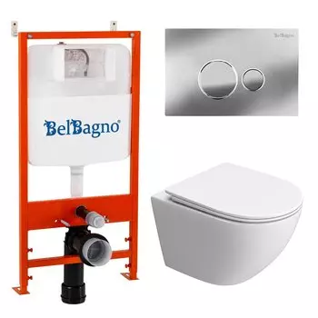 Комплект BelBagno инсталляция BB026 + унитаз Uno-Tor BB5177CH-TOR/SC + кнопка смыва BB081CR