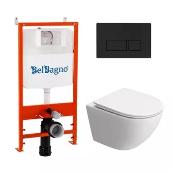 Комплект BelBagno инсталляция BB026 + унитаз Uno-Tor BB5177CH-TOR/SC + кнопка смыва BB044NERO