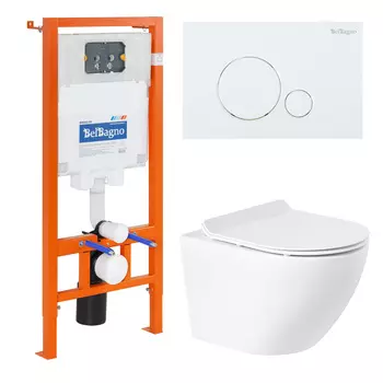 Комплект BelBagno Sfera-R 4 в 1 унитаз BB046CHR + сиденье BB2111SC + система инсталляции BB002-80 + кнопка смыва BB014-SR-BIANCO