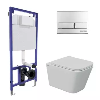 Комплект Berges 043242 инсталляция Novum 525 + кнопка L3 хром глянец + унитаз Floe S Rimless