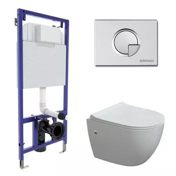 Комплект Berges 043276 инсталляция Novum 525 + кнопка R2 матовый хром + унитаз Okus