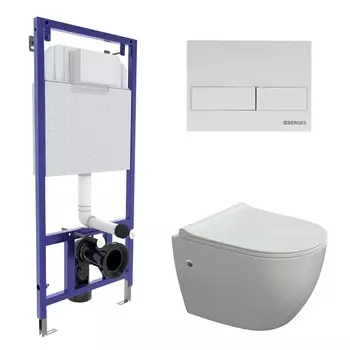 Комплект Berges 043277 инсталляция Novum 525 + кнопка L4 Soft Touch белая + унитаз Okus