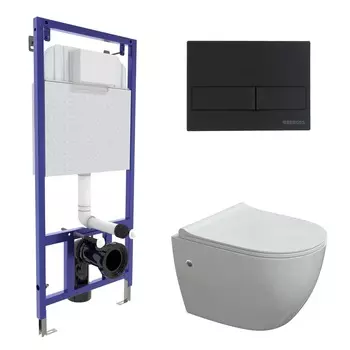 Комплект Berges 043280 инсталляция Novum 525 + кнопка L5 Soft Touch черная + унитаз Okus