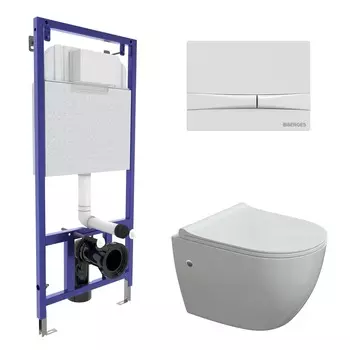 Комплект Berges 043282 инсталляция Novum 525 + кнопка F1 белая + унитаз Okus