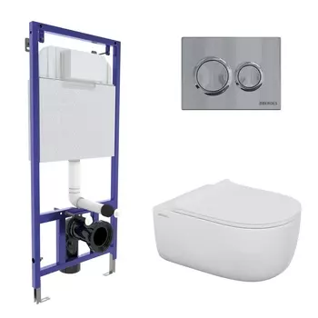 Комплект Berges 043302 инсталляция Novum 525 + кнопка O3 хром глянец + унитаз Ego XL Rimless
